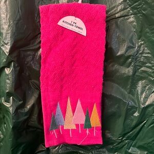 Helix Pink Kitchen Towel with Colorful Tree Design